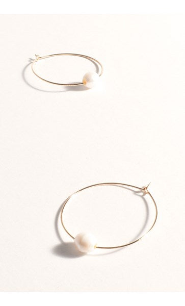 Earrings - Gold Fine Wire Hoop Pearl