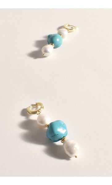 Earrings - Trio Stone Pearl Mix Mini Hoops