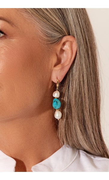 Earrings - Trio Stone Pearl Mix Mini Hoops