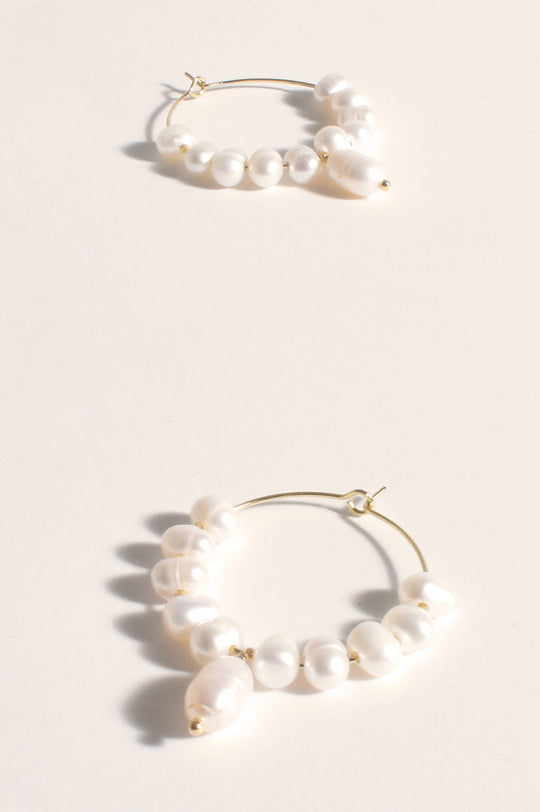 Earrings - Gold Pearl Hoop Drops