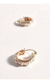 Earrings - Gold Pearl Mini Hoops