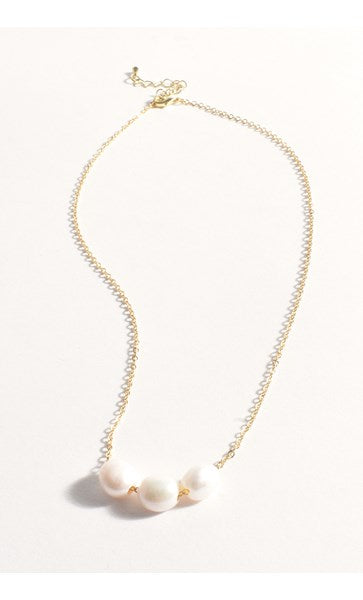 Necklace - Gold Pearl Panel Fine Short