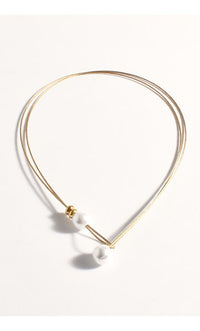 Necklace - Fine Metallic Cord Faux Pearl