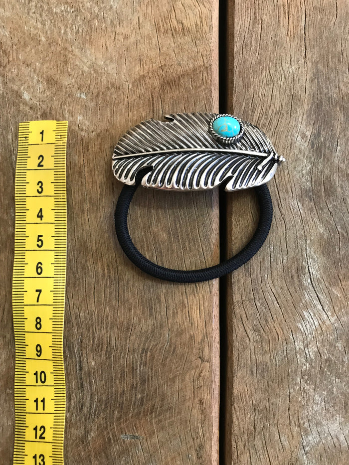 Western Hair Piece - Silver and Turquoise Feather Hairband