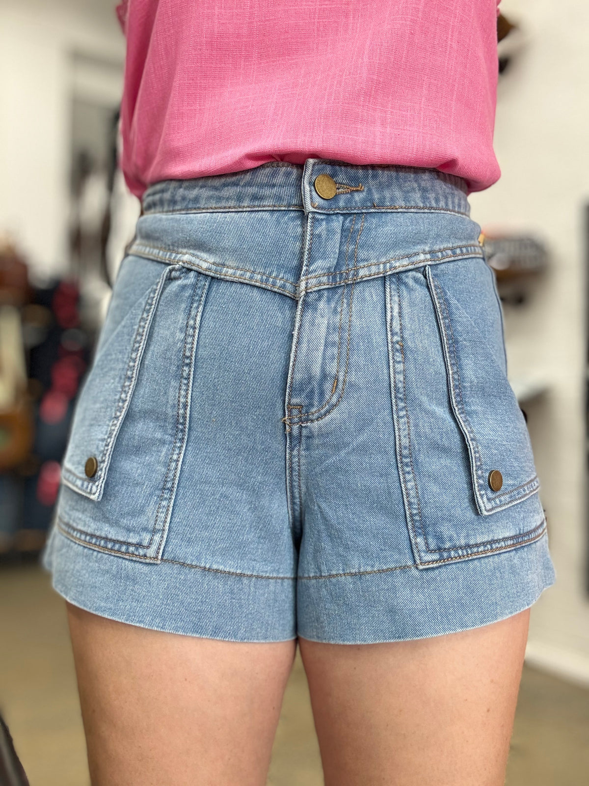 Polly Shorts - Blue Denim High Waisted