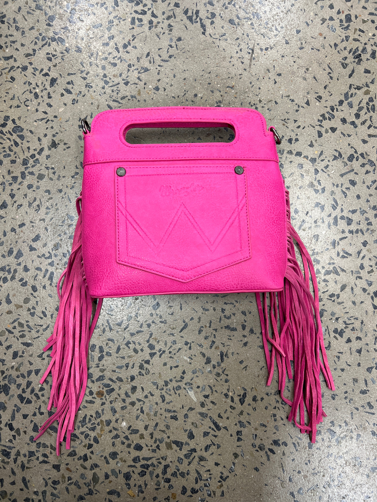 Wrangler Top Handle Embroidered Fringe Mini Crossbody - Hot Pink