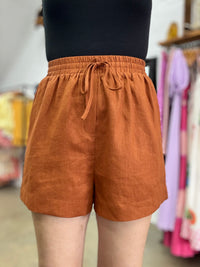 Ella High Waisted Linen Short - Cinnamon