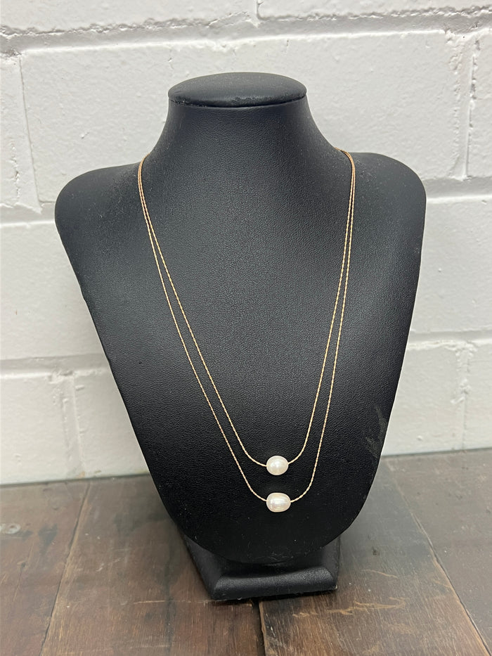 Layered Gold and Pearl Drop - Necklace