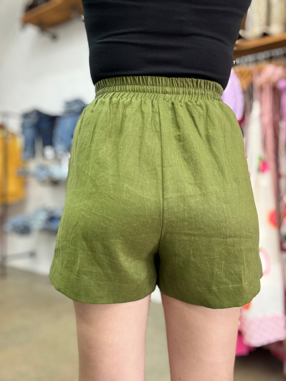 Ella High Waisted Linen Short - Chive