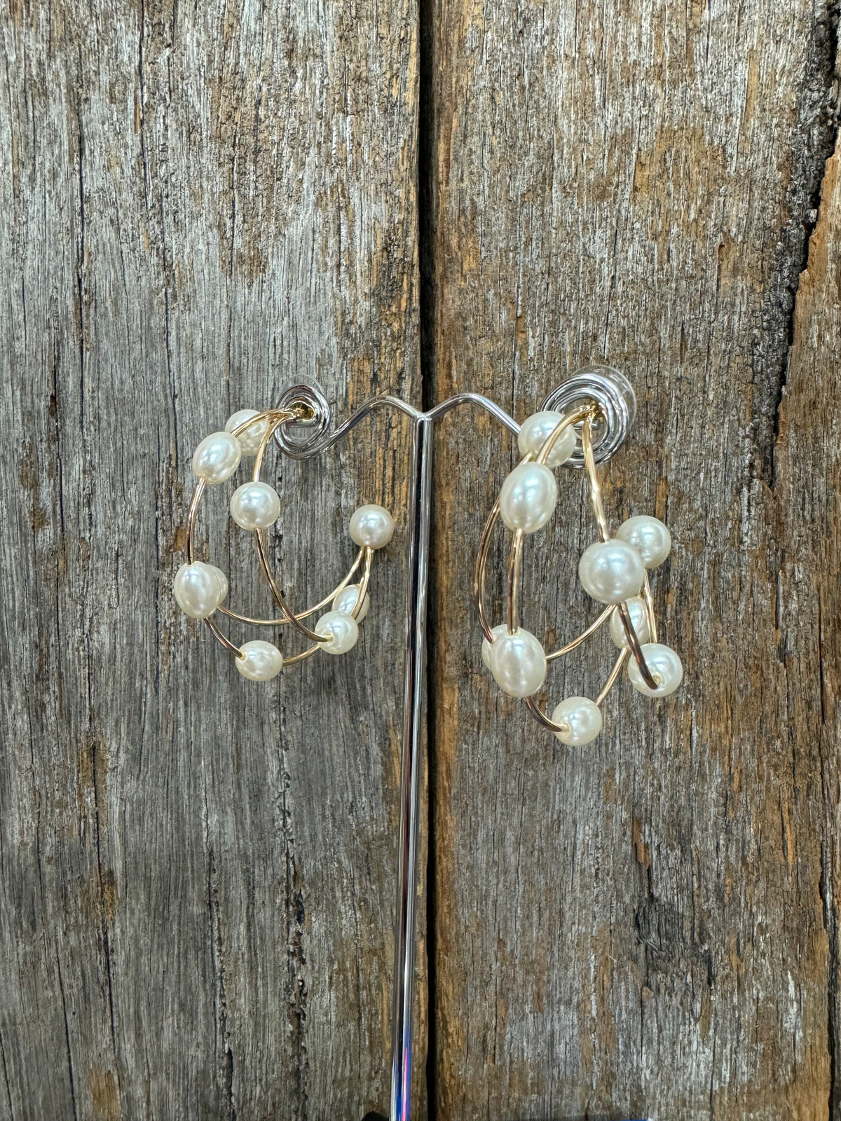 Earrings - Gold Three Hoop Pearls