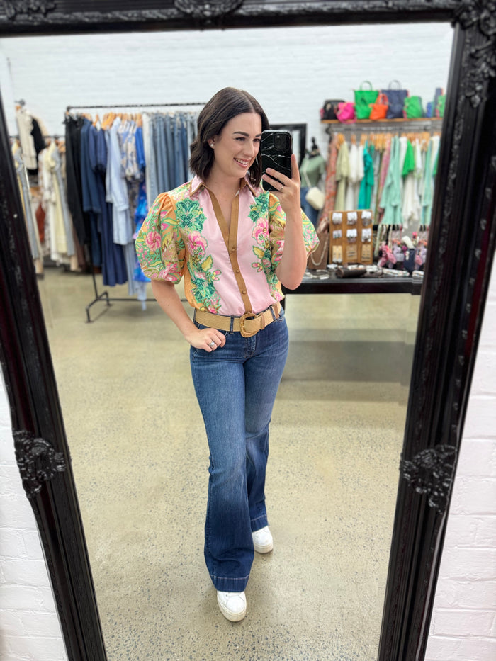 Gia Top - Pink & Mustard Floral