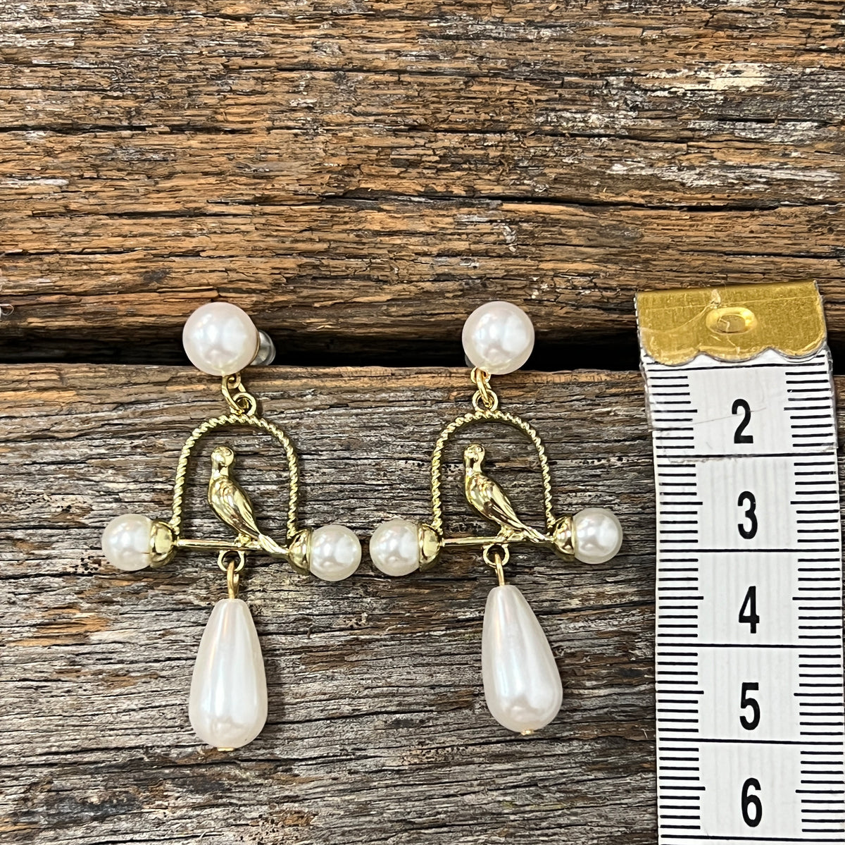 Earrings - Gold and Pearl Bird Swing