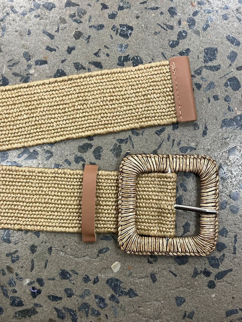 Boutique Belt - Square Rattan Buckle (Brown)