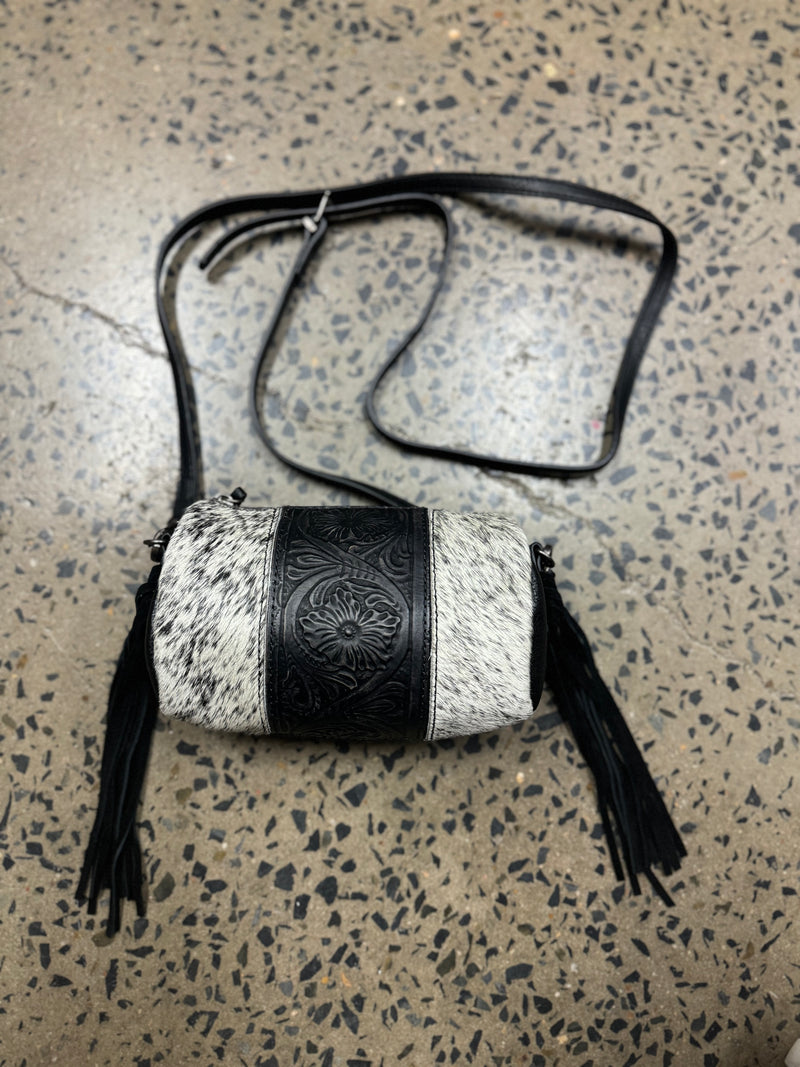 Trinity - Black Cowhide Barrel Crossbody