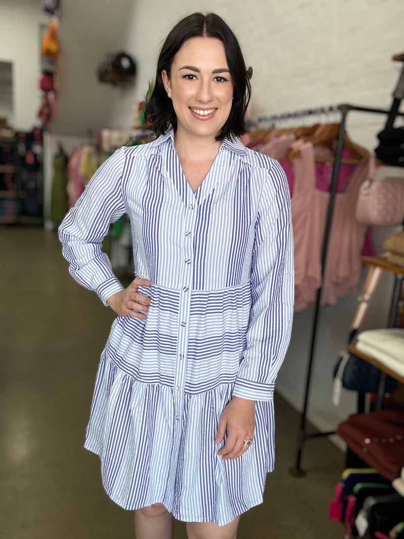 Lottie Dress - Stripe Blue/White