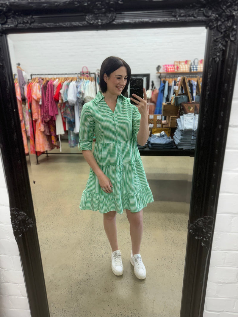 Lottie Dress - Stripe Green