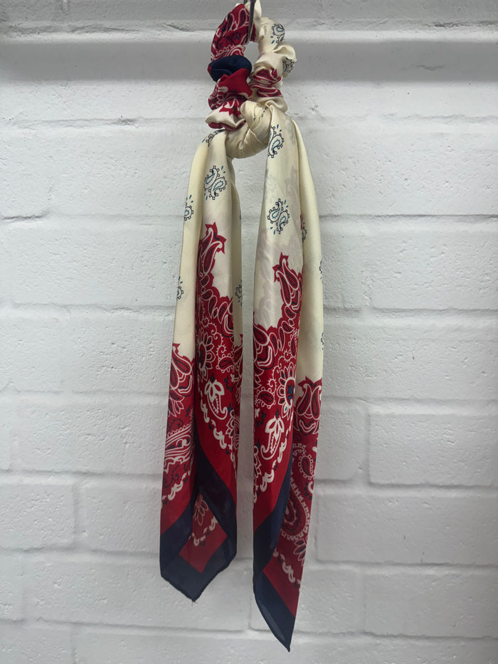 Scarf With Matching Scrunchie - Cream & Red Paisley