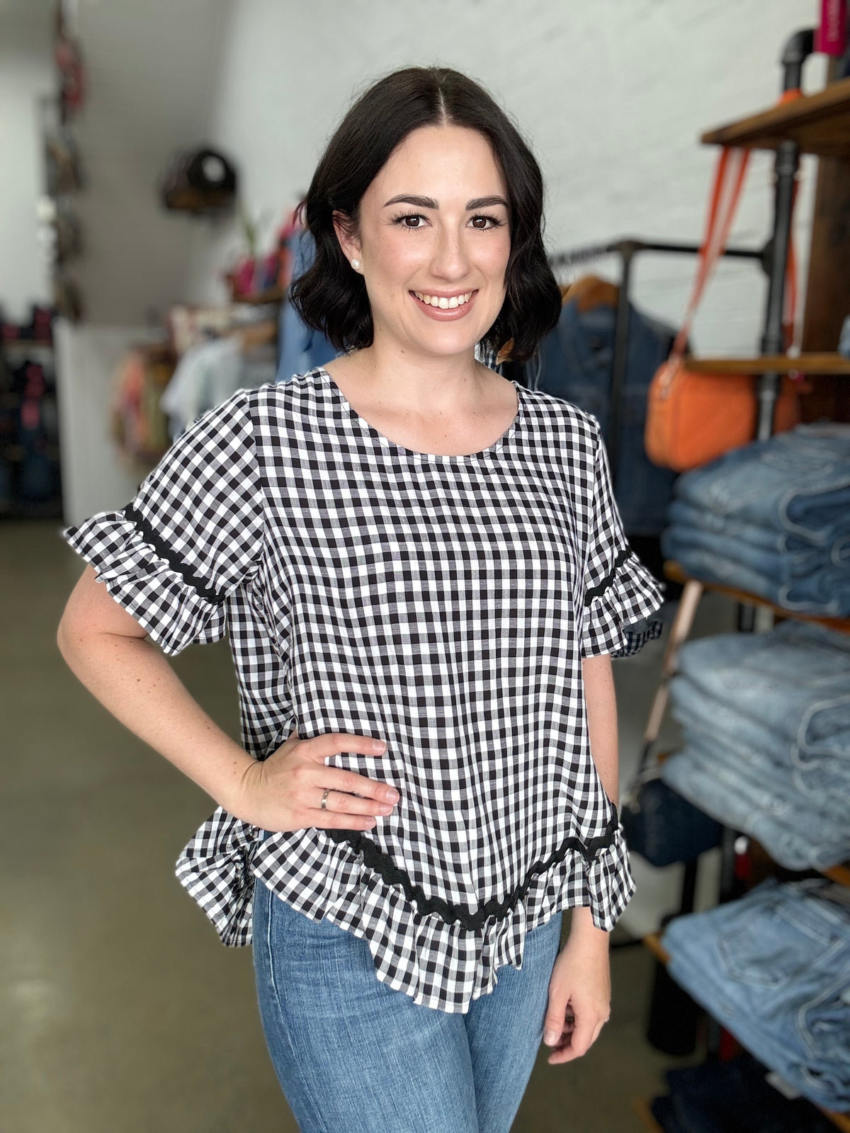 Tara Top - Black Gingham