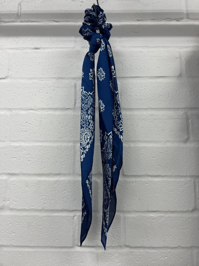 Scarf With Matching Scrunchie - Navy Paisley