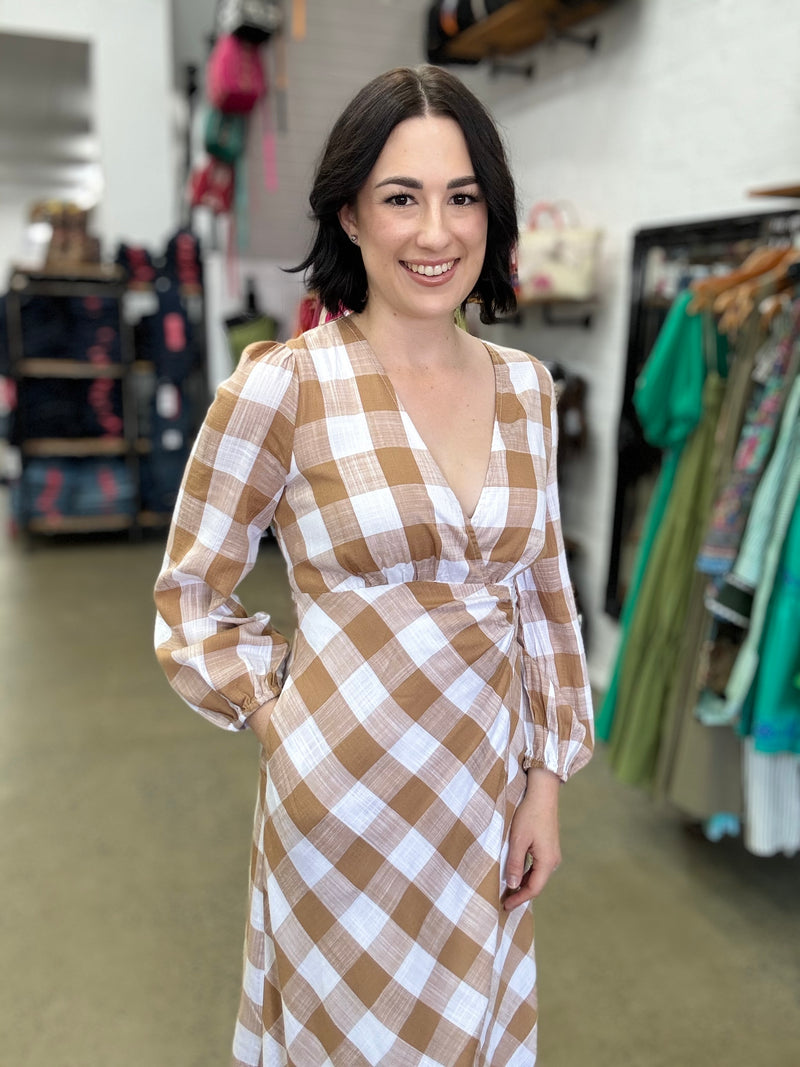 Kayla Dress - Beige & White Check