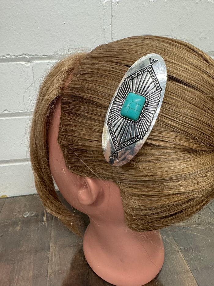 Western Hair Piece - Silver and Turquoise Hair Pin