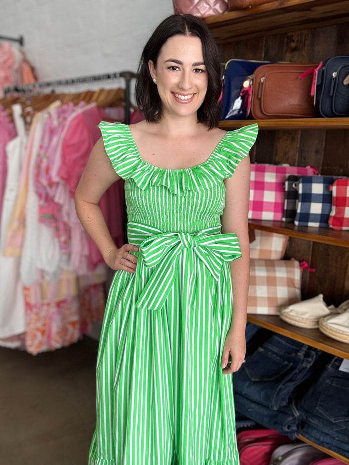 Ramona Dress - Green Stripe