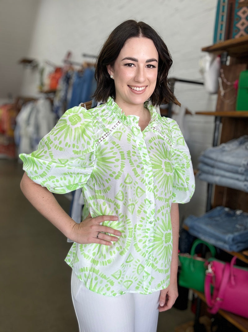 Josie Top - Lime & White