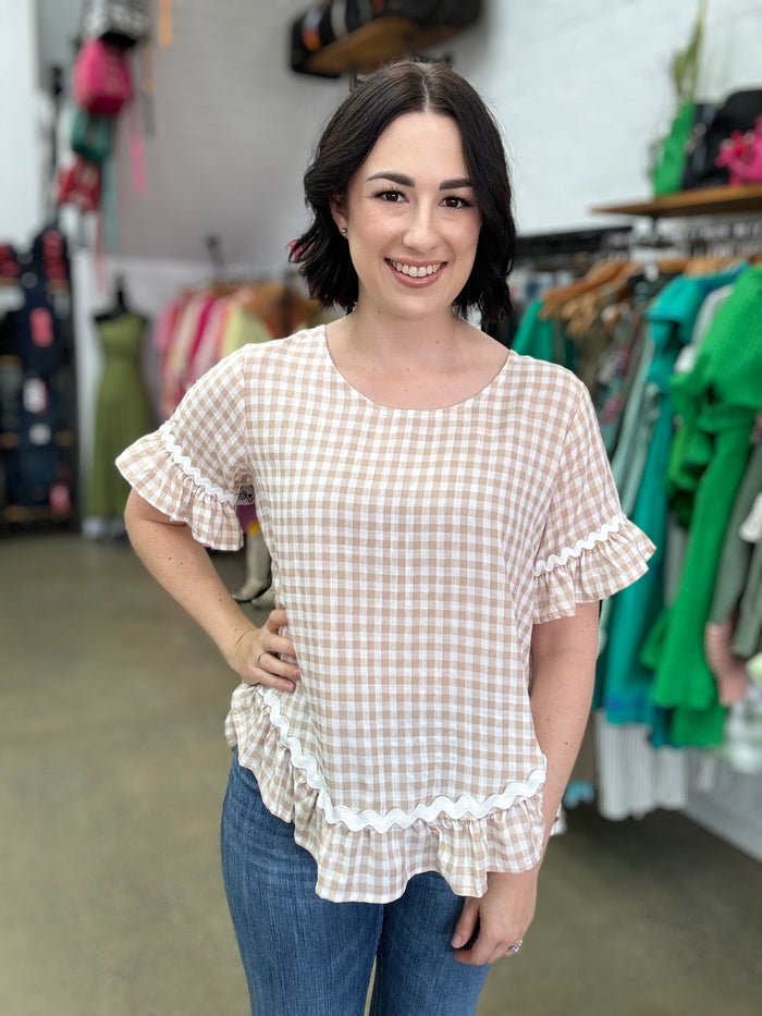 Tara Top - Beige Gingham