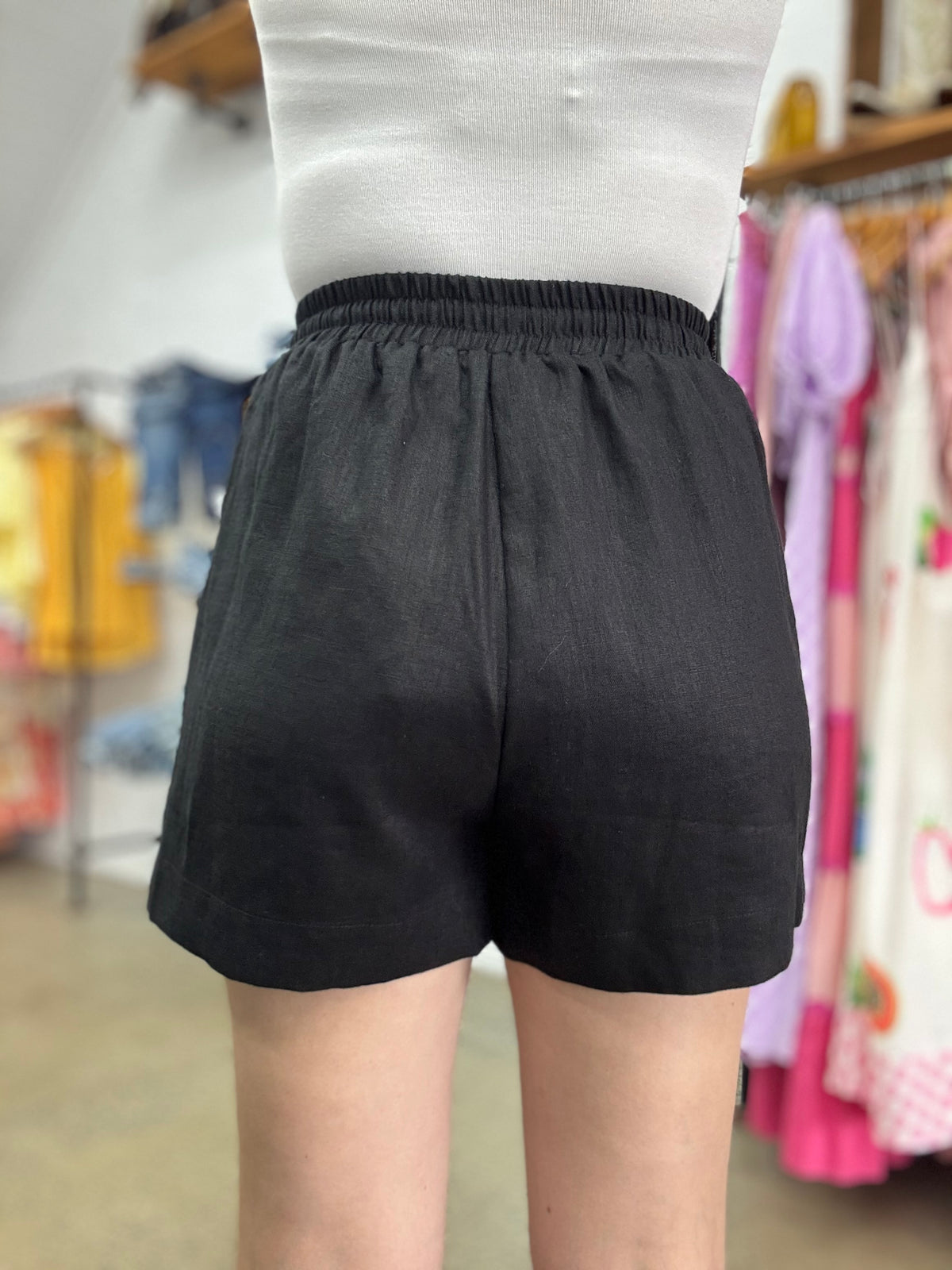 Ella High Waisted Linen Short - Black