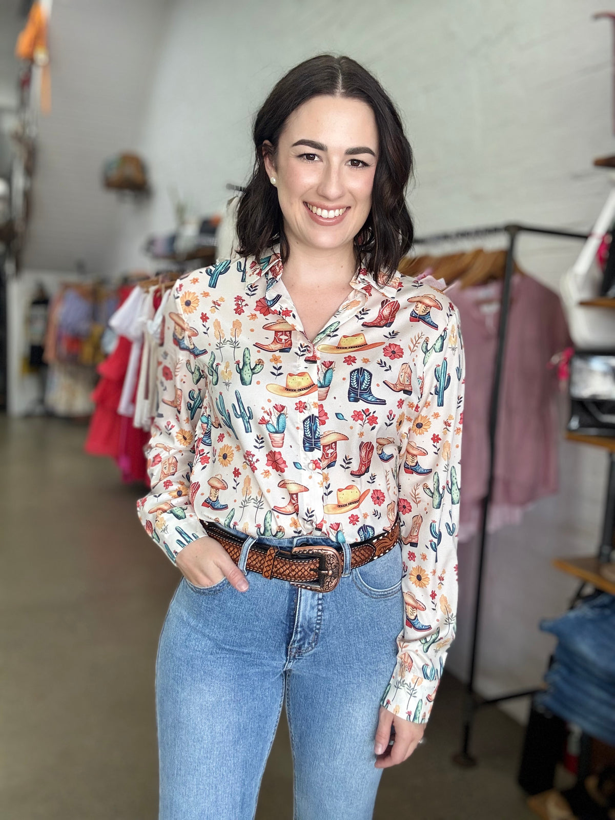 Long Sleeve Top - Boots & Cactus