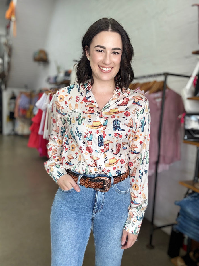 Long Sleeve Top - Boots & Cactus