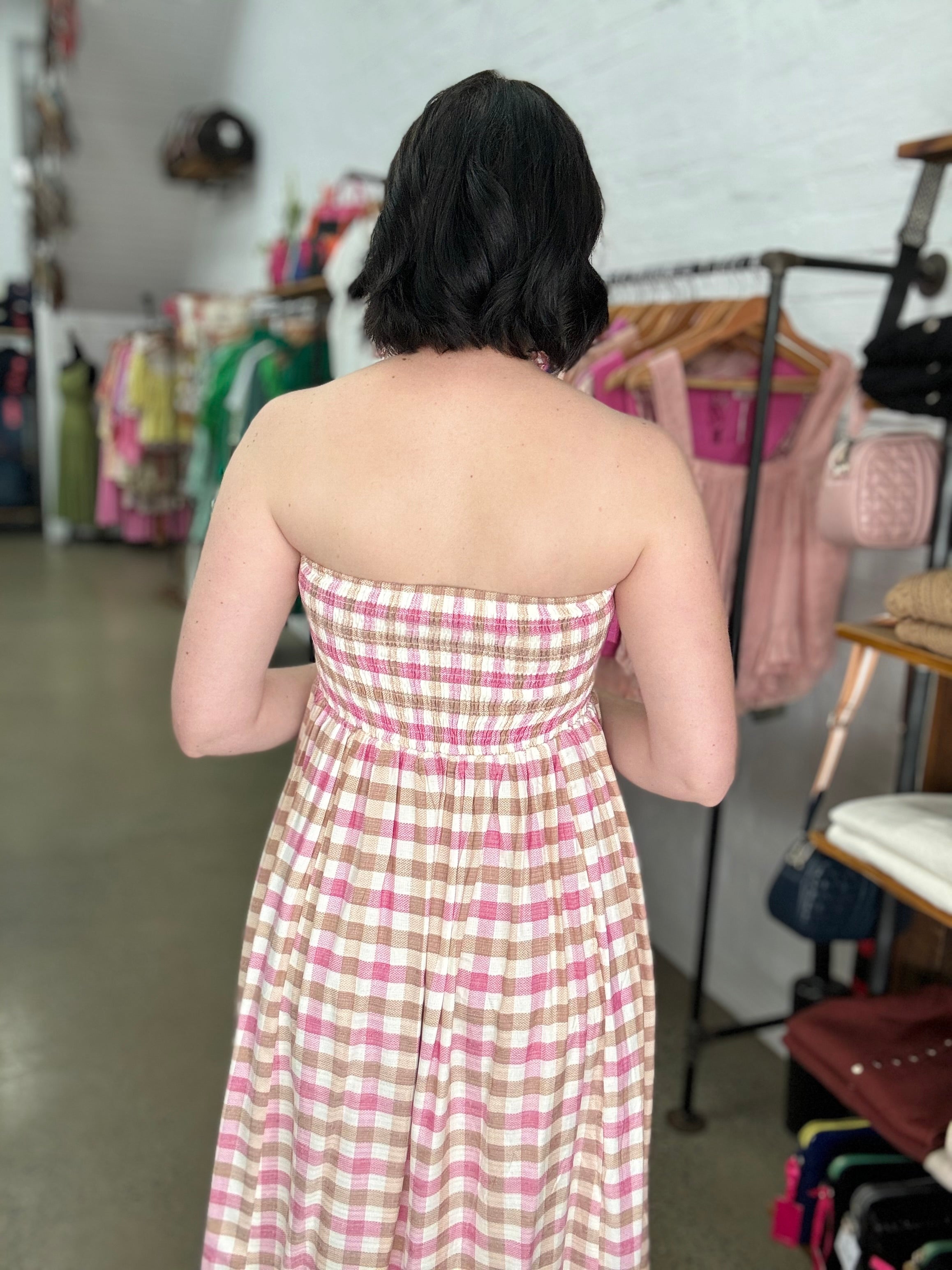 Macy Dress Pink Beige Gingham Katie B