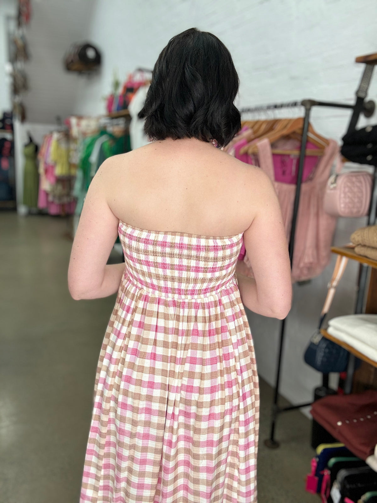 Macy Dress - Pink & Beige Gingham