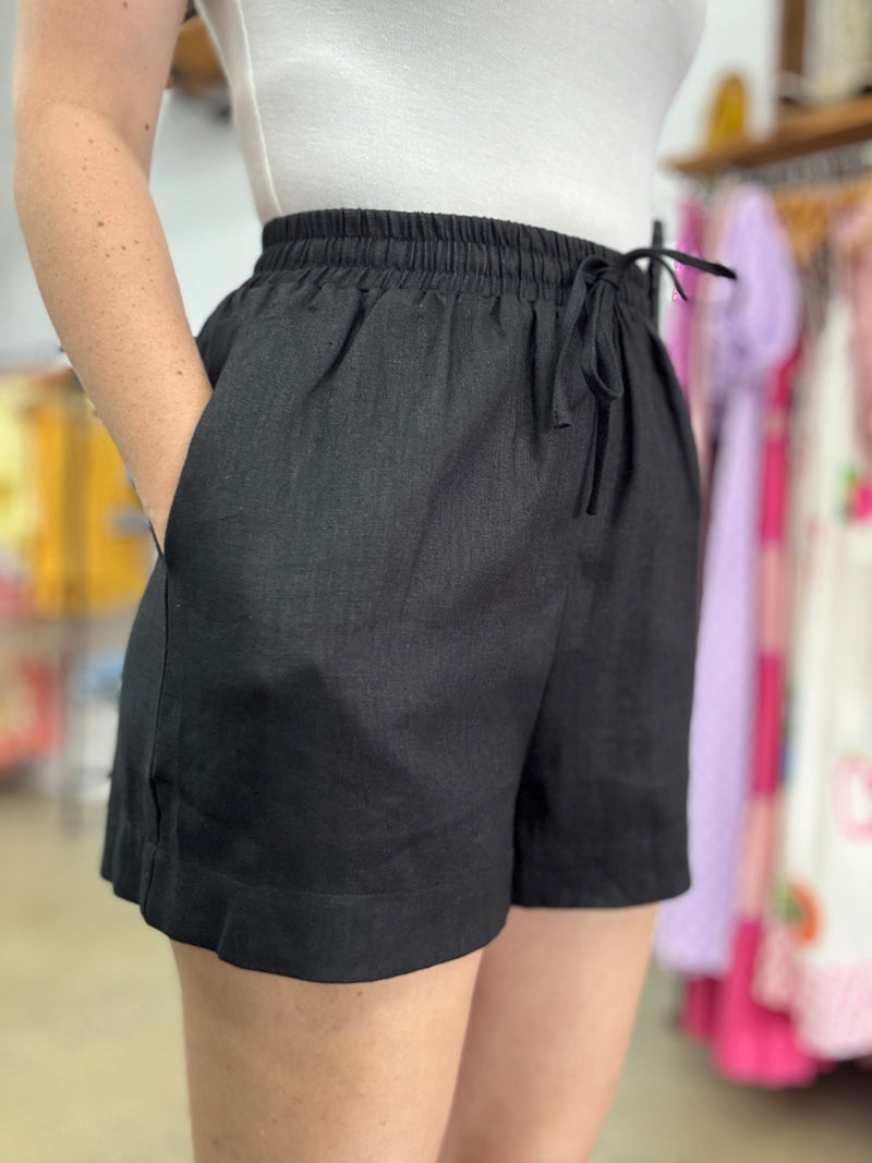 Ella High Waisted Linen Short - Black