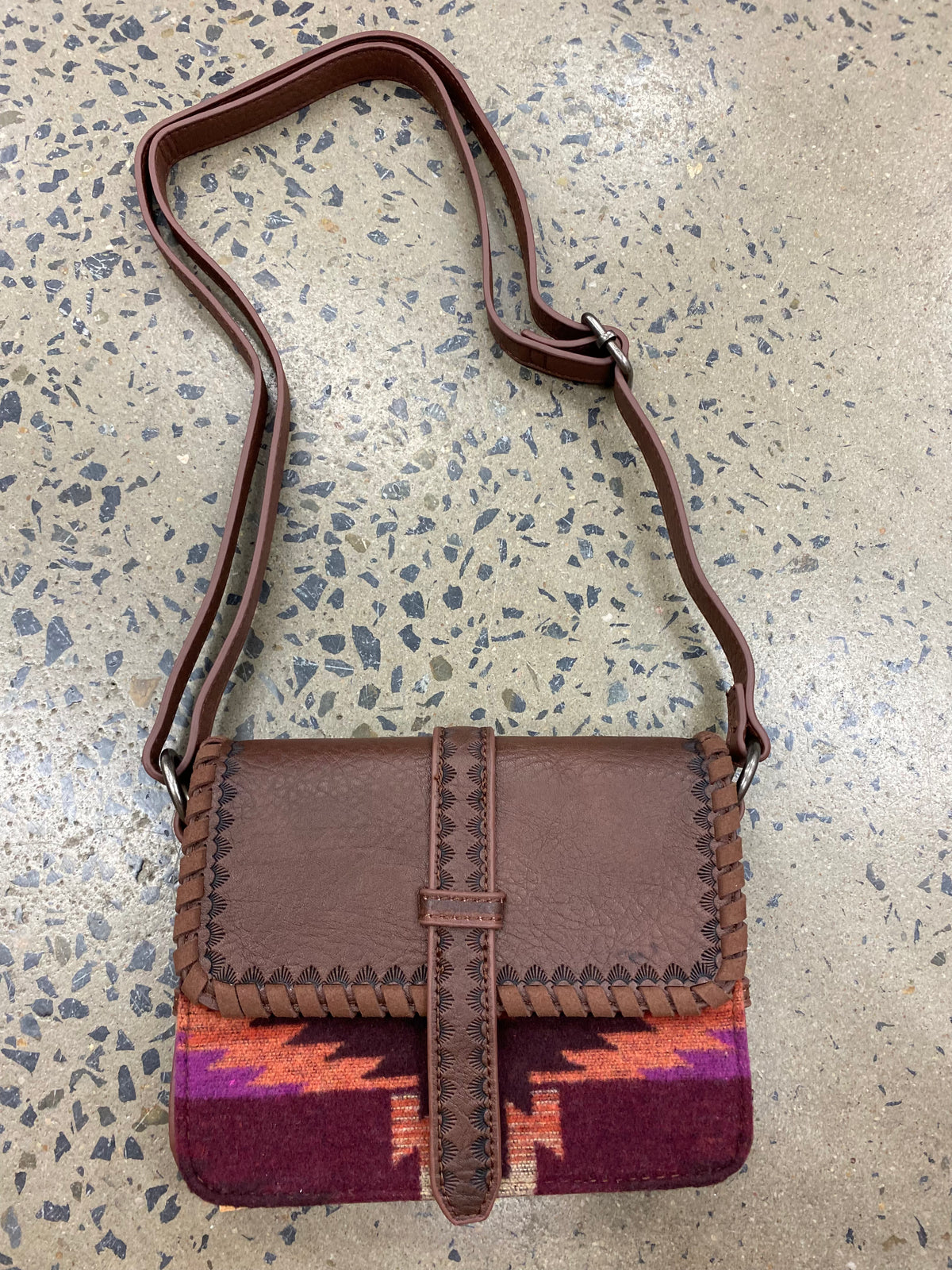 Indi Leather & Purple Aztec Crossbody