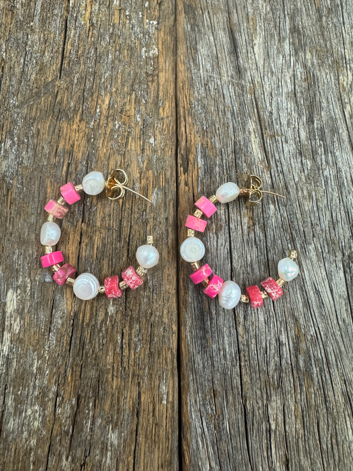 Earrings - Pink Stone & Pearl Mix