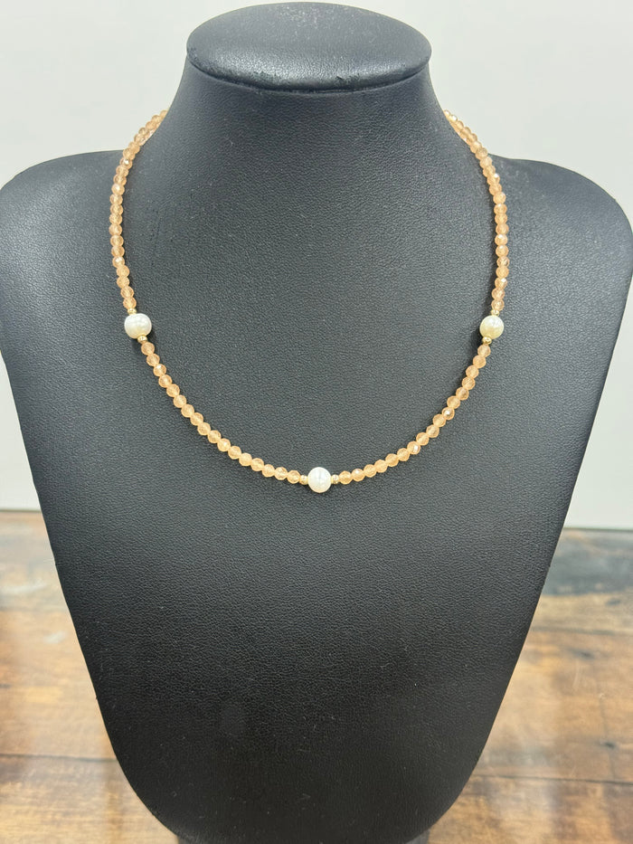 Brown Beaded Gold and Pearl - Necklace