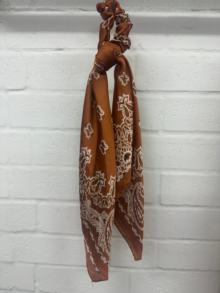 Scarf With Matching Scrunchie - Rust Paisley