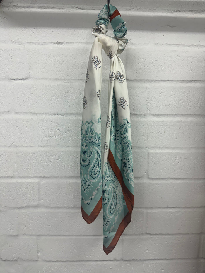 Scarf With Matching Scrunchie - Teal & Rust Paisley