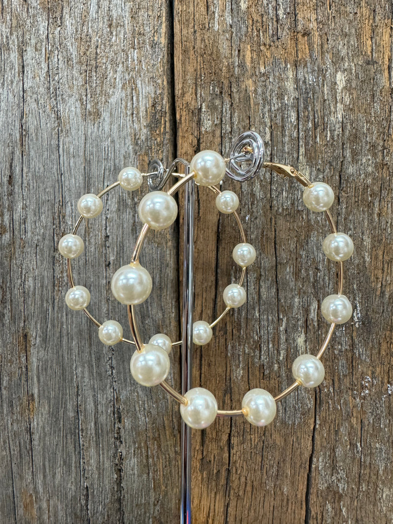 Earrings - Golden Hoop Pearls