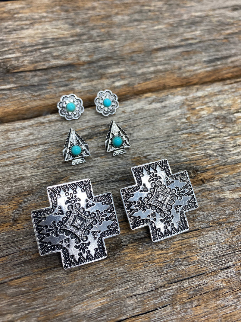 Earring Trio - Silver and Turquoise