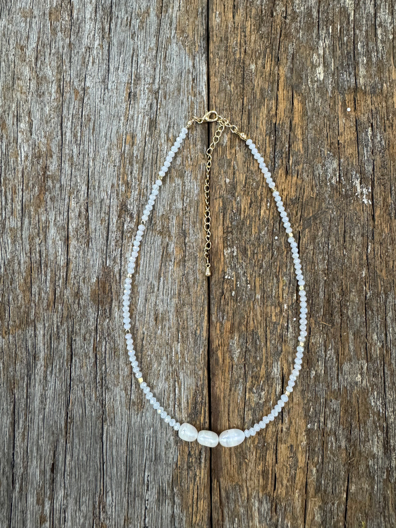 June Necklace - White & Pearl