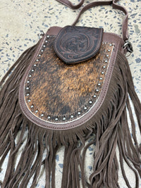 Trinity - Cowhide Tooled Fringe Crossbody Bag Coffee