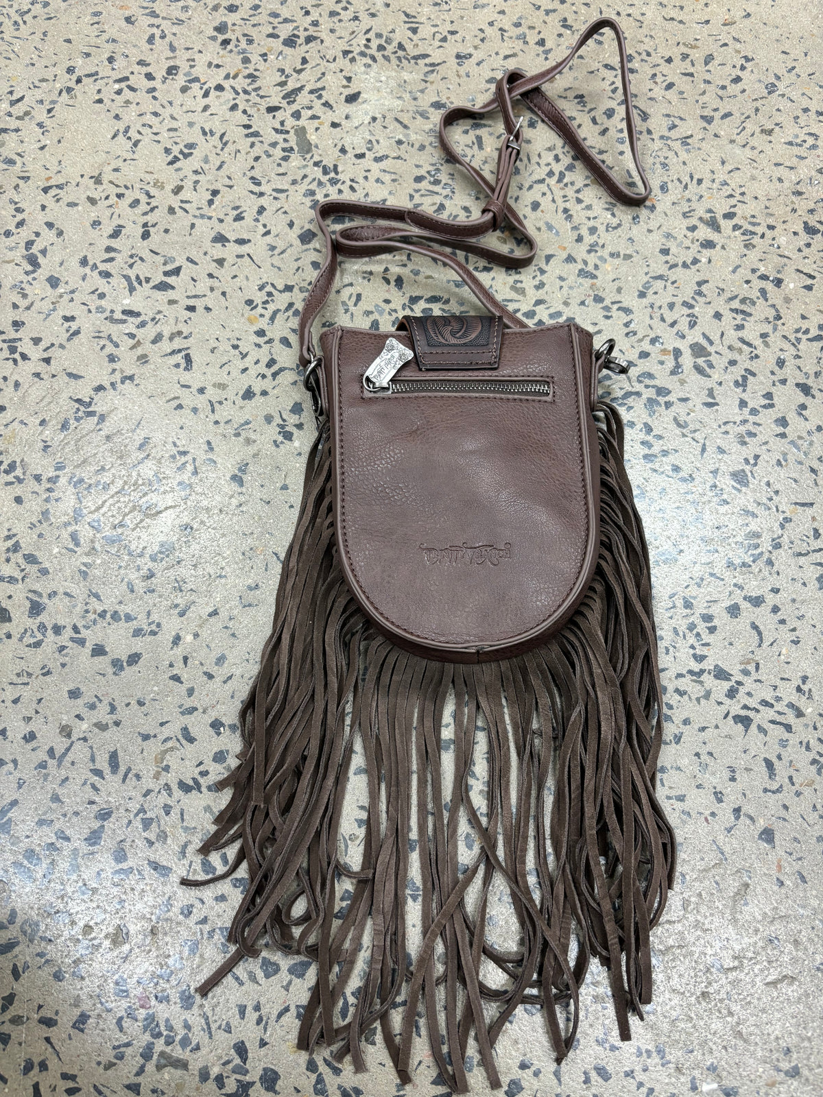 Trinity - Cowhide Tooled Fringe Crossbody Bag Coffee