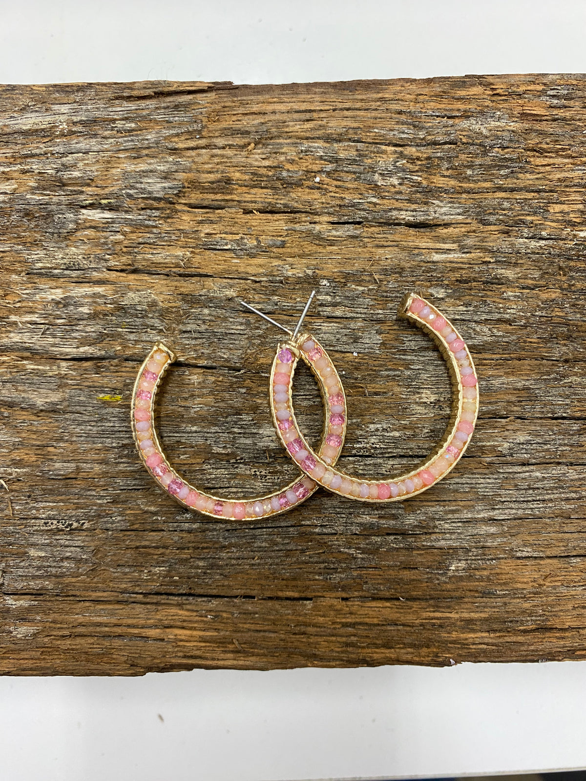 Earrings - Pink Beaded Hoop