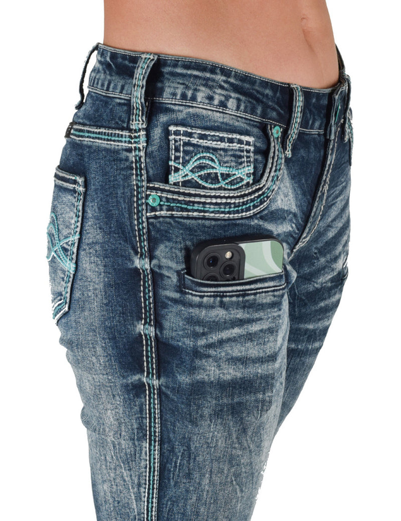 Cowgirl Tuff Jeans - Turquoise Hurricane Bootcut