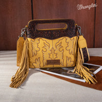 Wrangler Top Handle Embroidered Fringe Mini Crossbody - Mustard