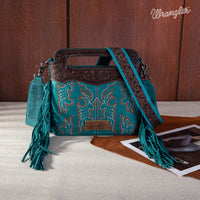 Wrangler Top Handle Embroidered Fringe Mini Crossbody - Turquoise