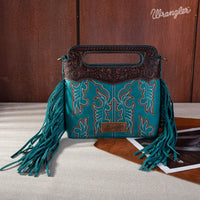 Wrangler Top Handle Embroidered Fringe Mini Crossbody - Turquoise