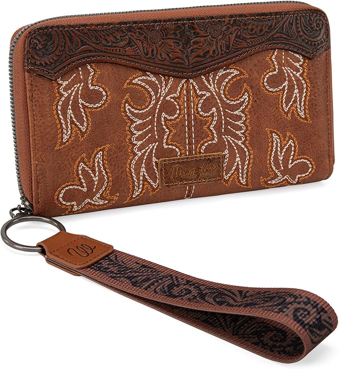 Wrangler Wallet/ Wristlet - Embroidered (Brown)